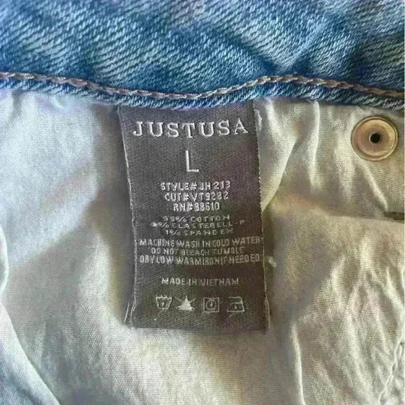 Just USA ELLIE High Rise Fray Hem Denim Shorts Size L Juniors Cut Offs Beach - Picture 7 of 9